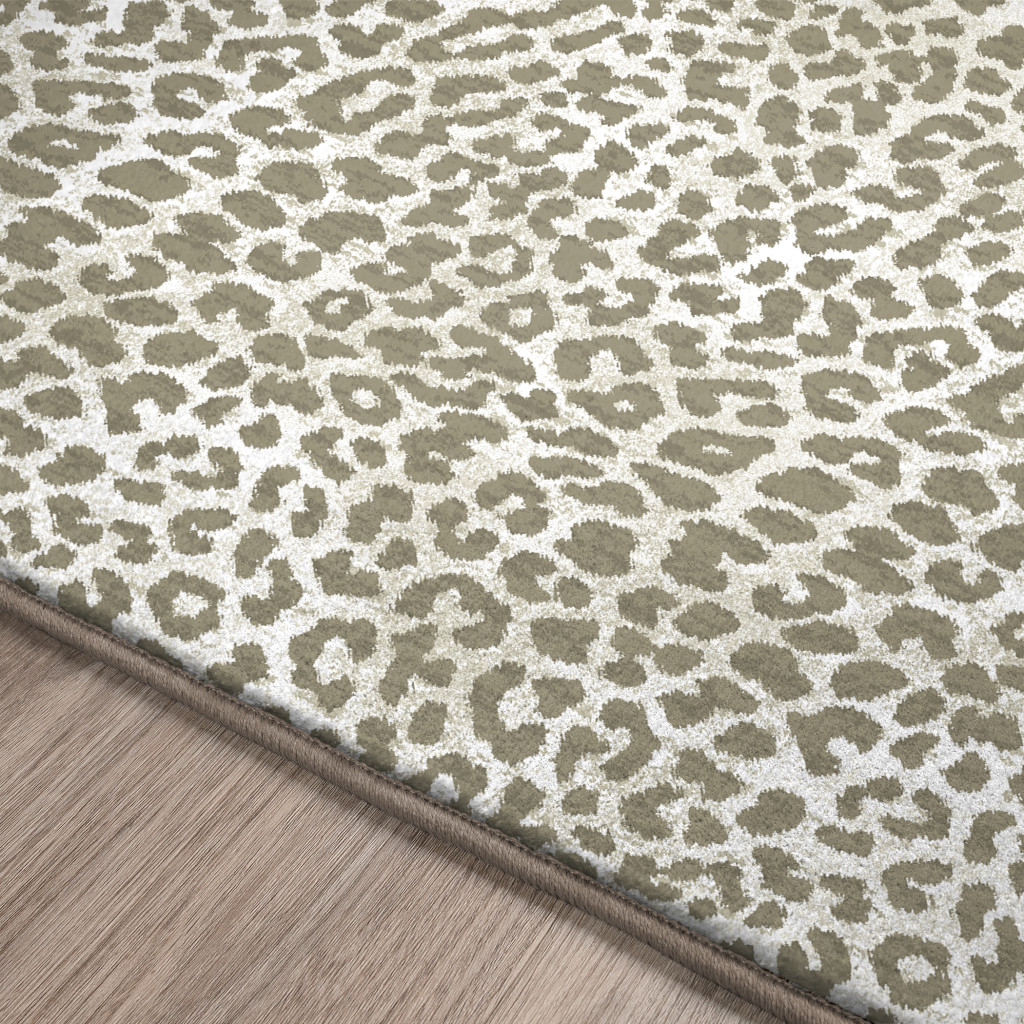 2" X 8" Beige and Cream Leopard Print Shag Handmade Non Skid Runner Rug