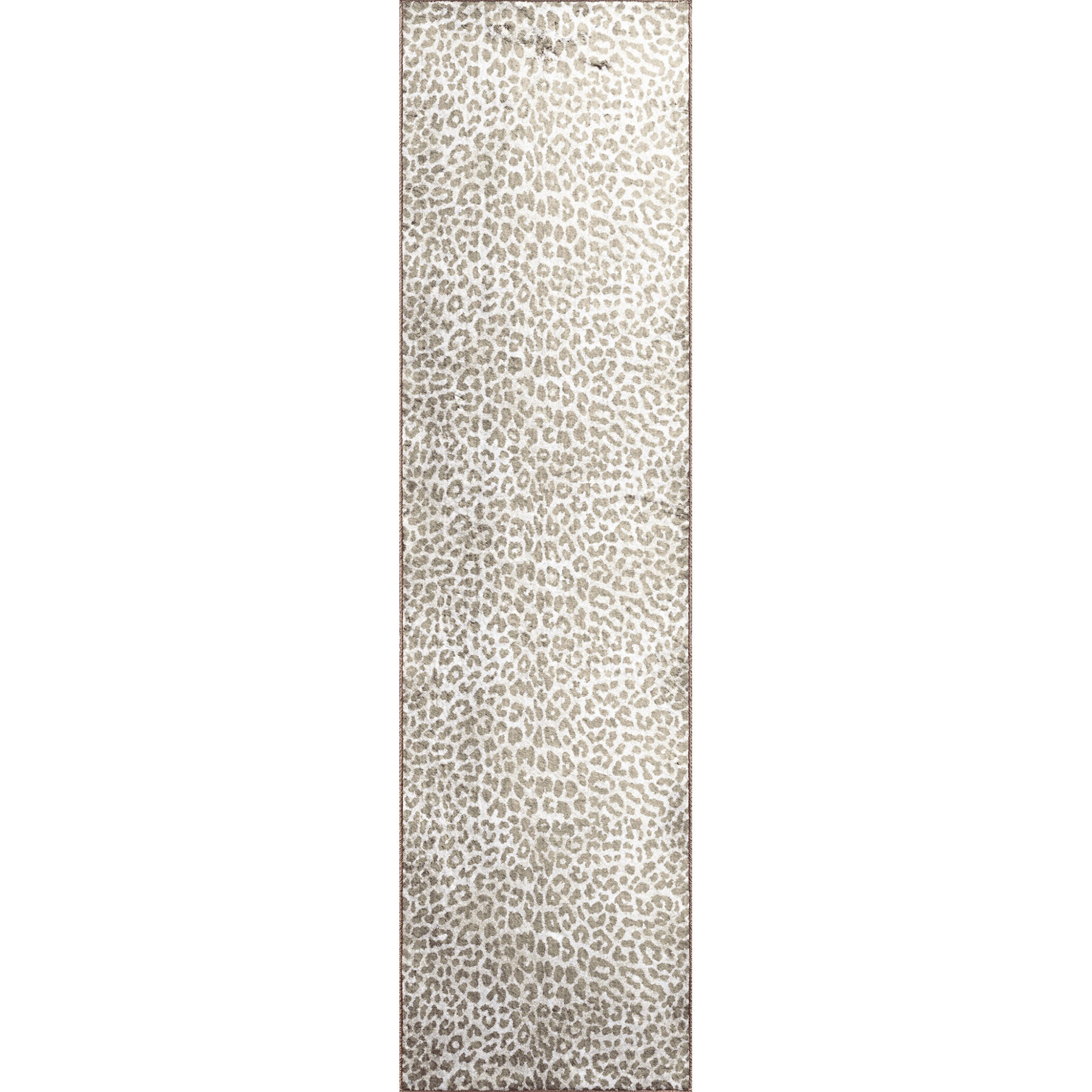 2" X 8" Beige and Cream Leopard Print Shag Handmade Non Skid Runner Rug