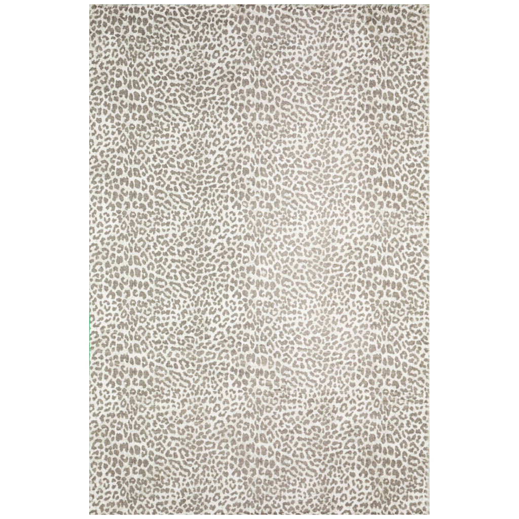 8" X 10" Beige and Cream Leopard  Print Shag Handmade Non Skid Area Rug