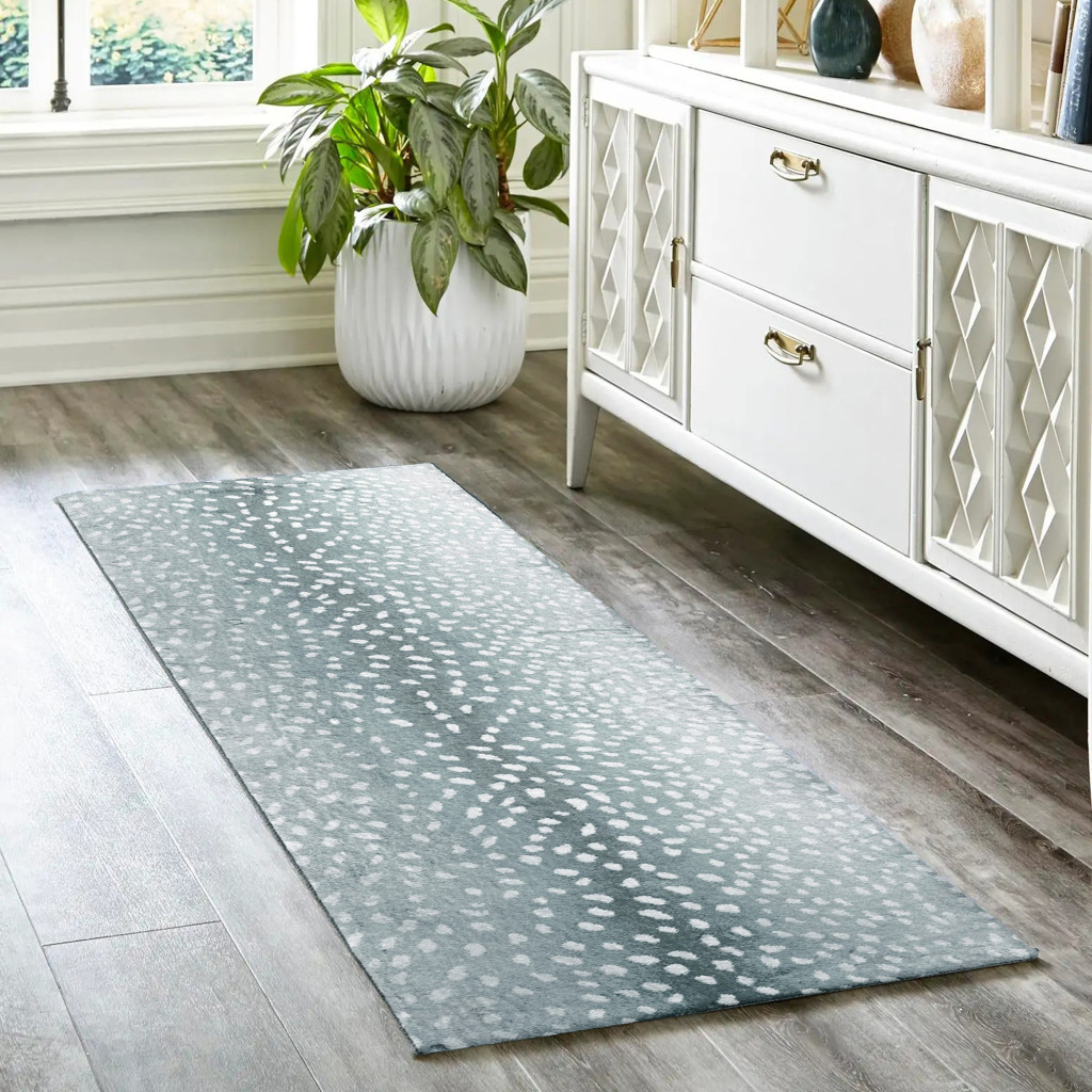 2" X 8" Grey Gazelle Print Shag Handmade Non Skid Runner Rug