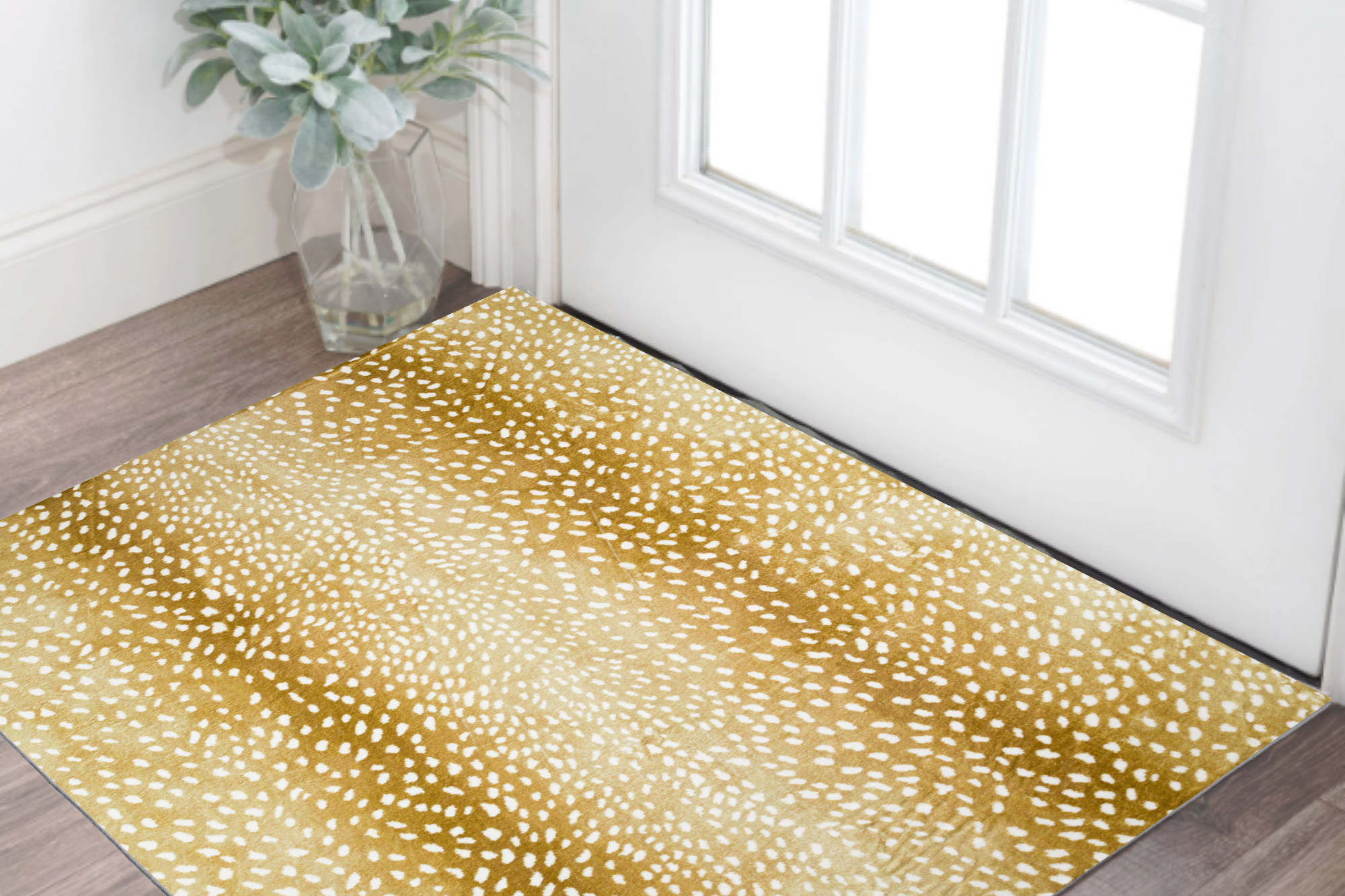 2" X 3" Gold Gazelle Print Shag Handmade Non Skid Area Rug