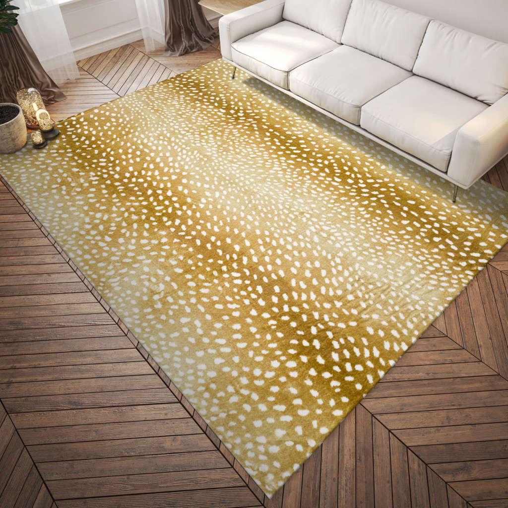 8" X 10" Gold Gazelle Print Shag Handmade Non Skid Area Rug