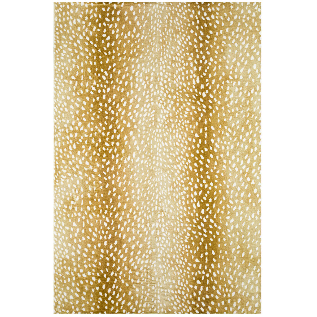 8" X 10" Gold Gazelle Print Shag Handmade Non Skid Area Rug