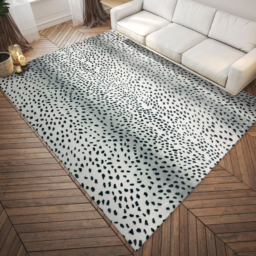 3" X 5" Black Gazelle  Print Shag Handmade Non Skid Area Rug