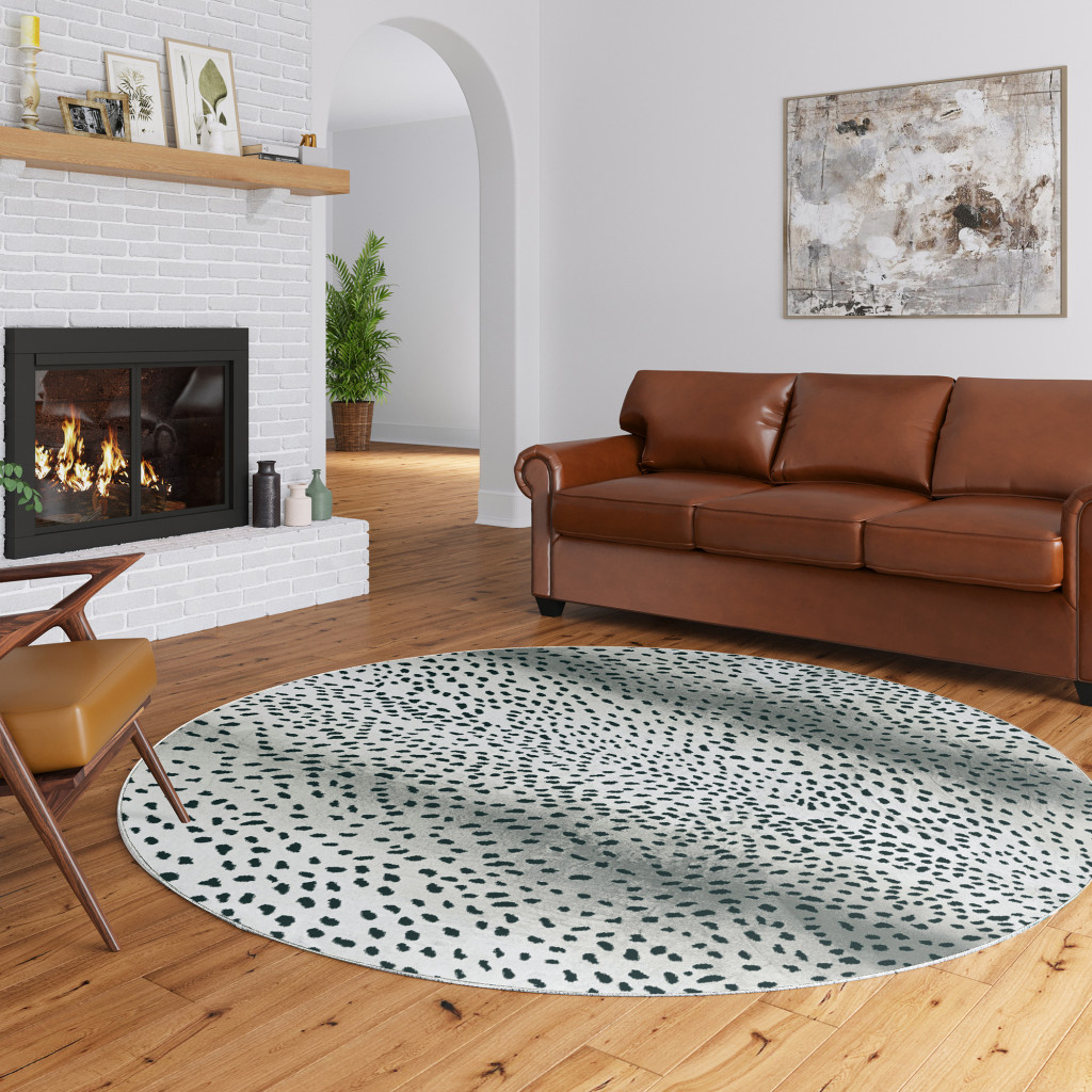 8 X 8 Black Round gazelle Print Shag Handmade Non Skid Area Rug