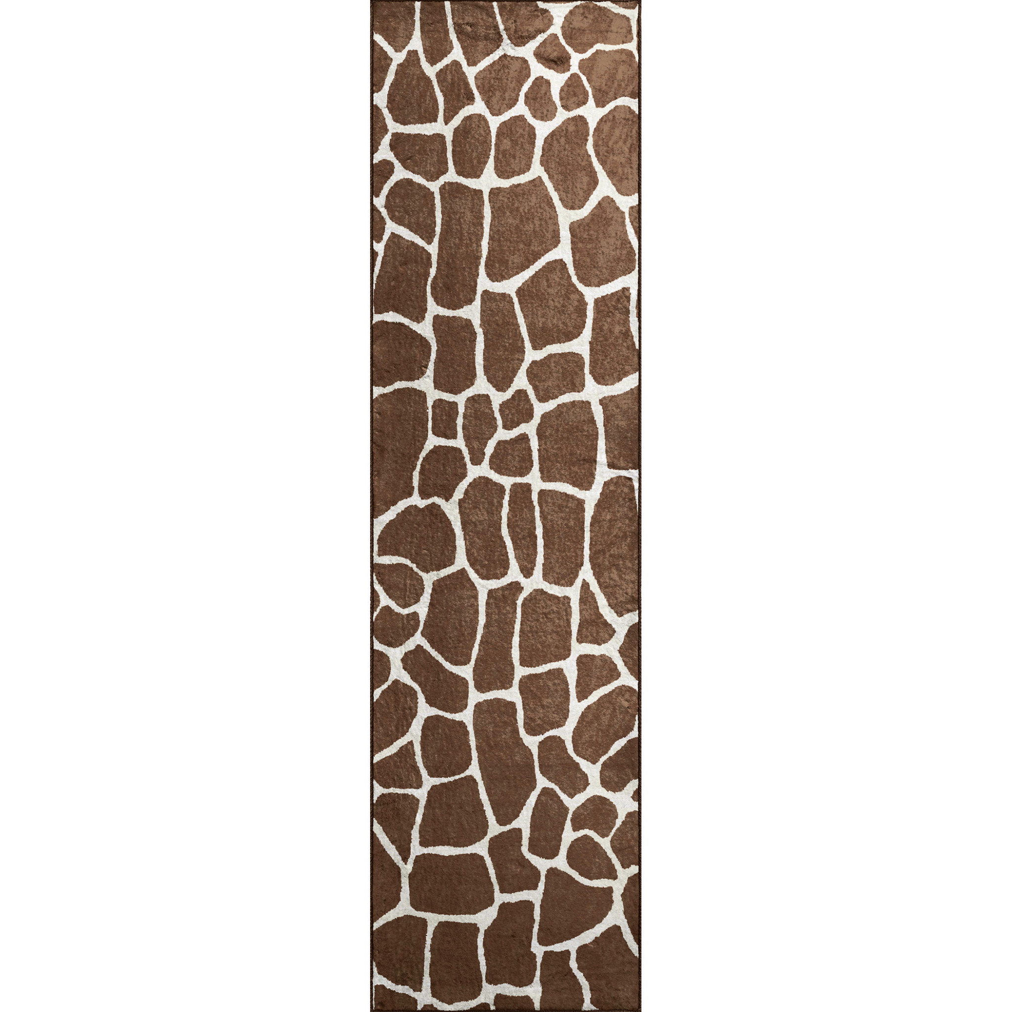 8" Brown and Ivory Animal Print Handmade Non Skid Runner Rug