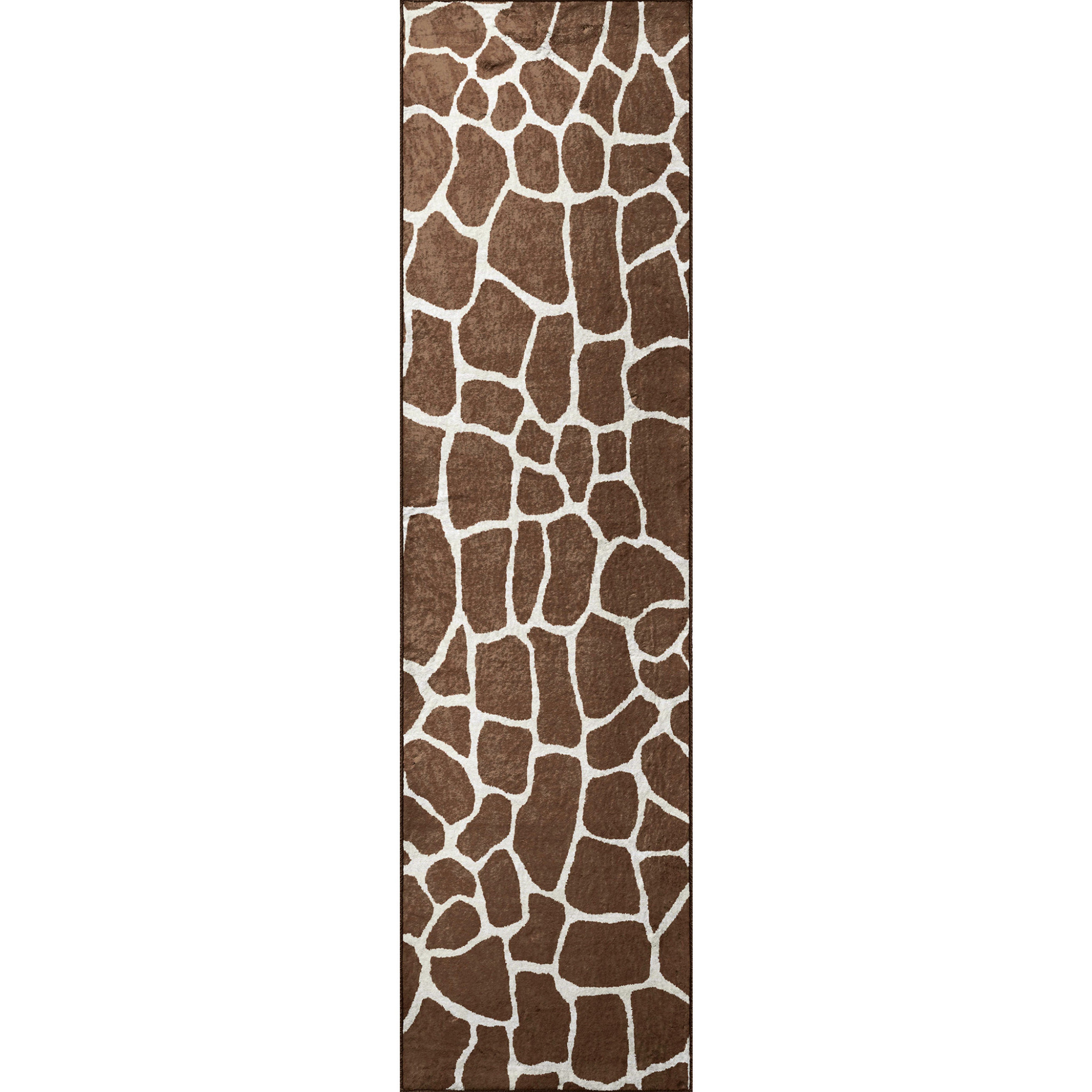 8" Brown and Ivory Animal Print Handmade Non Skid Runner Rug