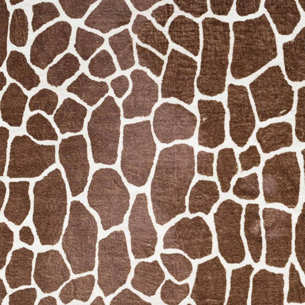 3" X 5" Brown and White Animal Print Shag Non Skid Area Rug