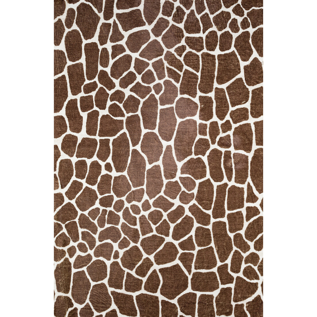 8" X 10" Brown Animal Print Shag Non Skid Area Rug