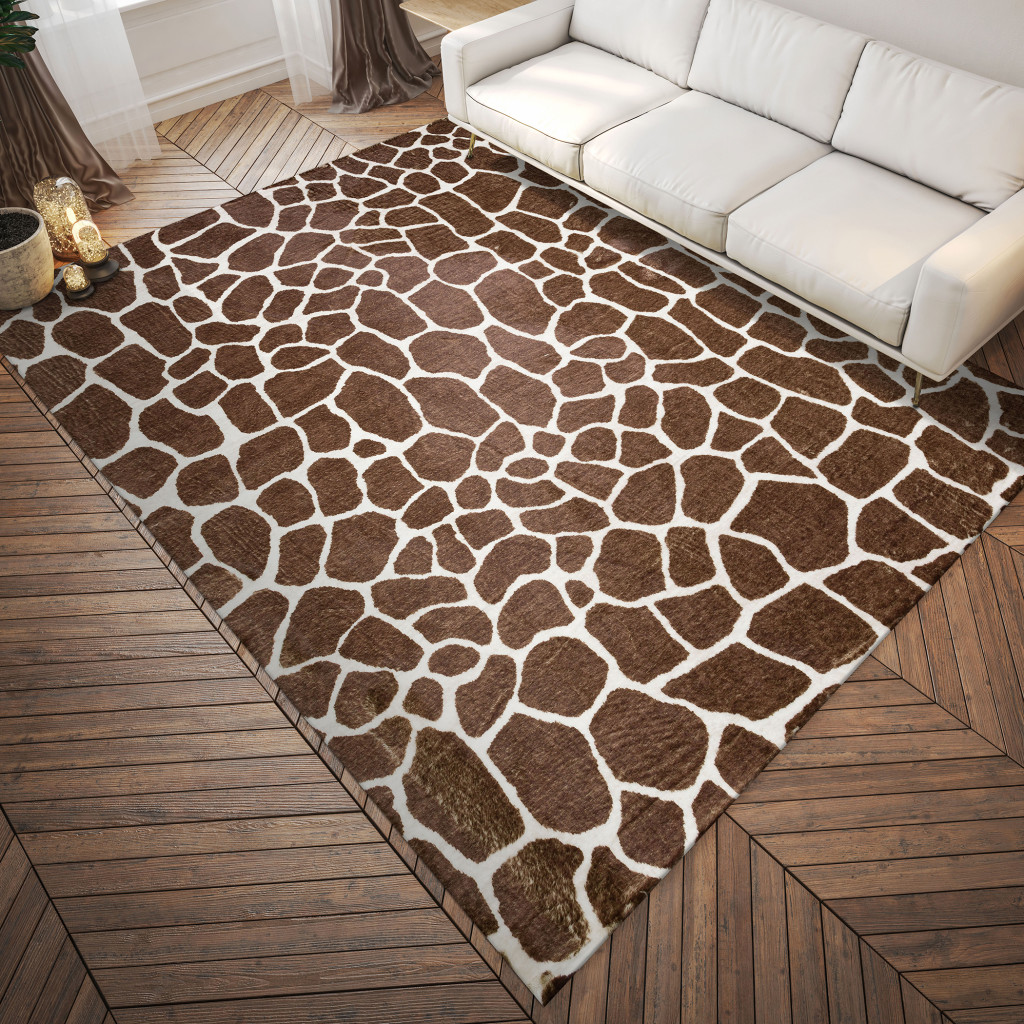 8" X 10" Brown Animal Print Shag Non Skid Area Rug
