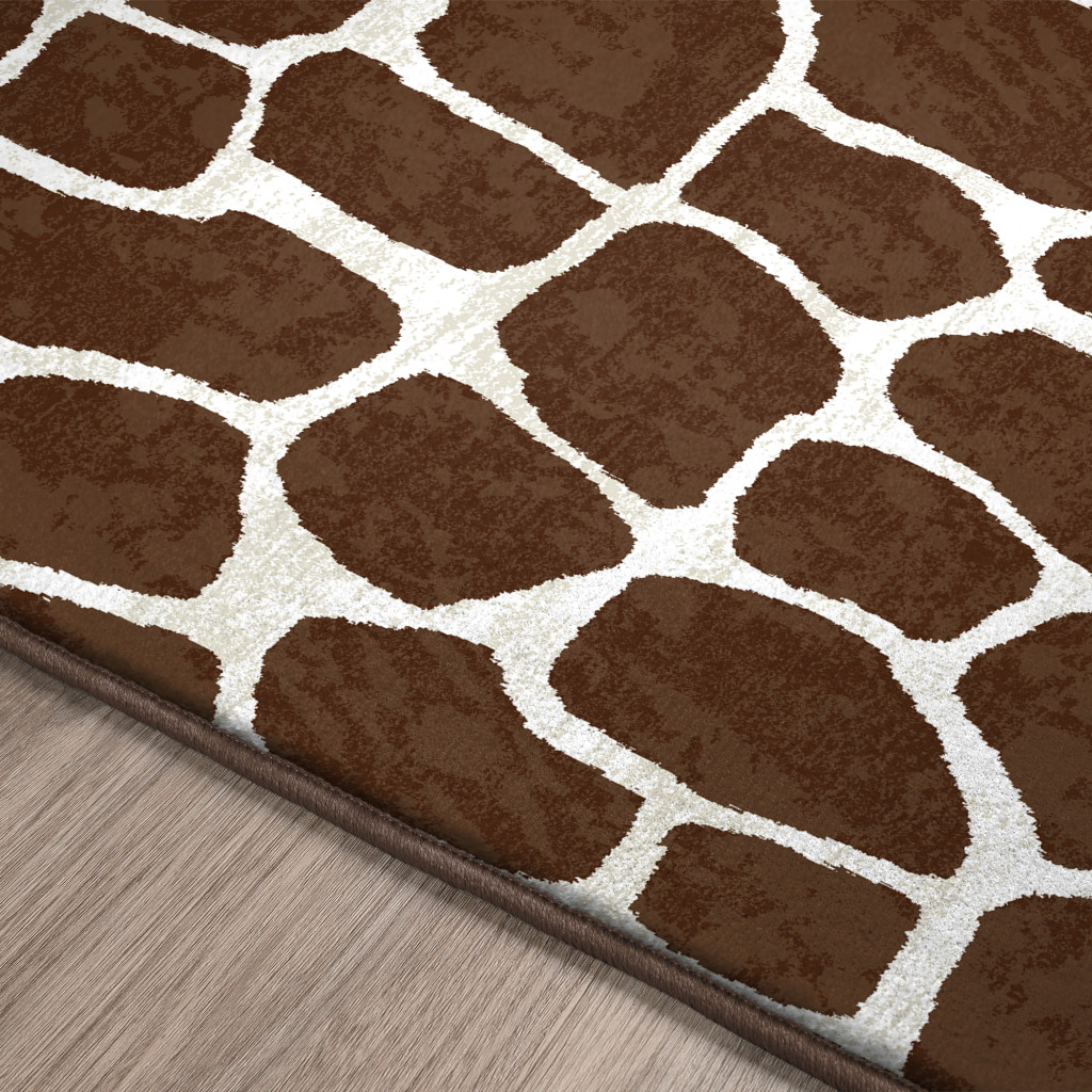 8" X 10" Brown Animal Print Shag Non Skid Area Rug