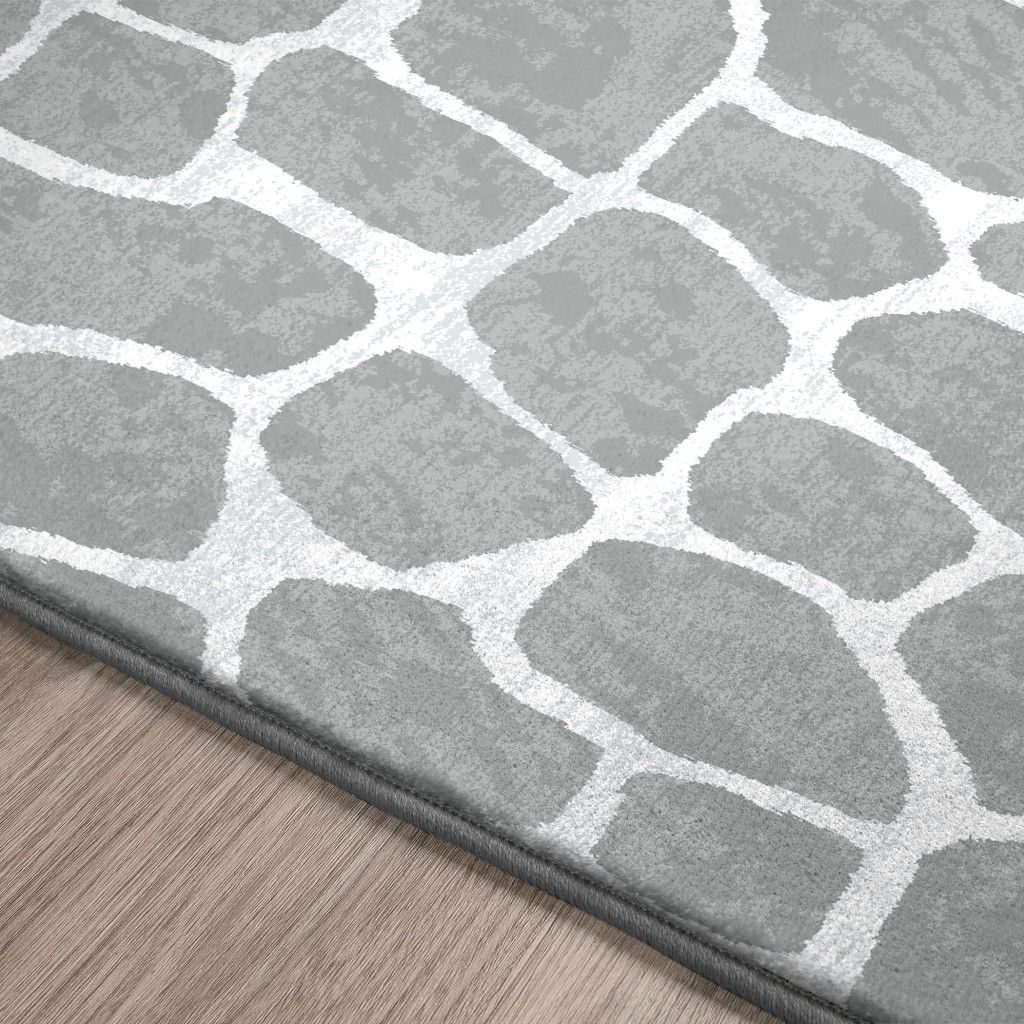 3" X 5" Gray and Ivory Animal Print Handmade Non Skid Area Rug