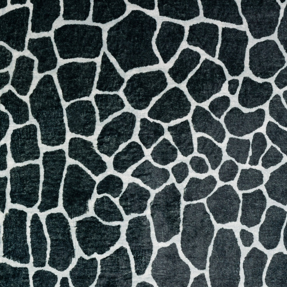 2" X 3" Black and White Croc Print Shag Handmade Non Skid Area Rug