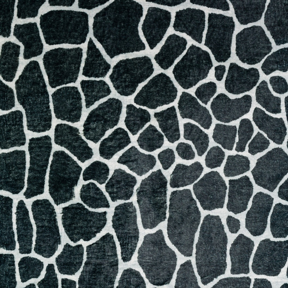 2" X 3" Black and White Croc Print Shag Handmade Non Skid Area Rug