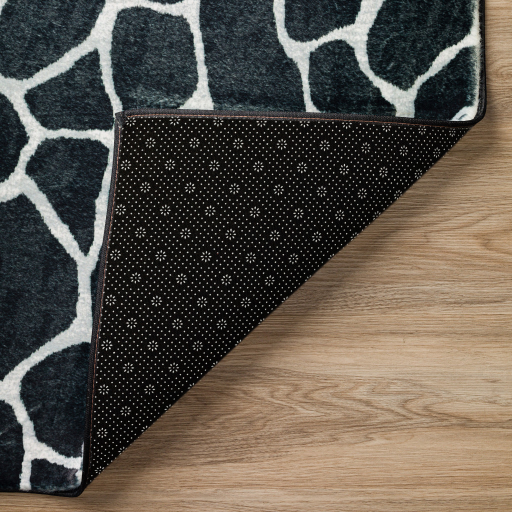 3 X 5 Black and White croc Print Shag Handmade Non Skid Area Rug