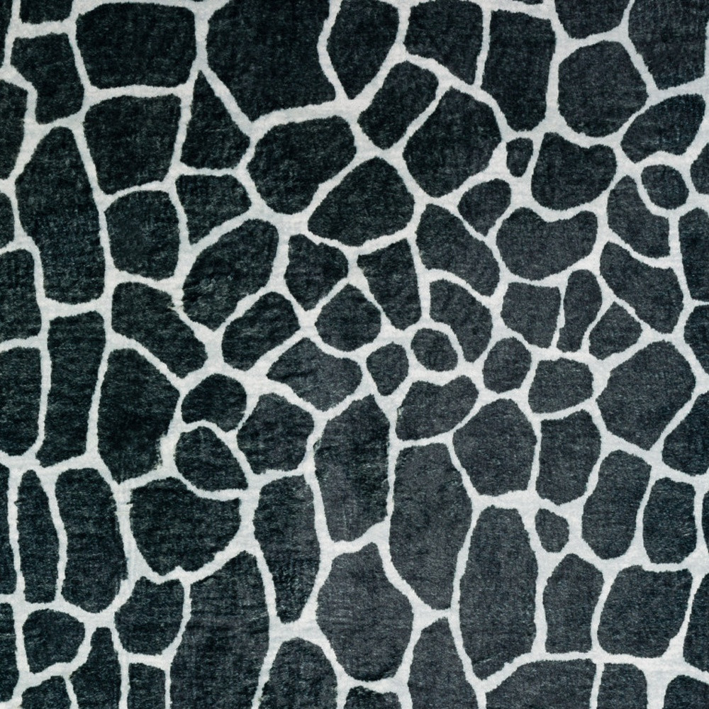 3" X 5" Black and White Croc Print Shag Handmade Non Skid Area Rug