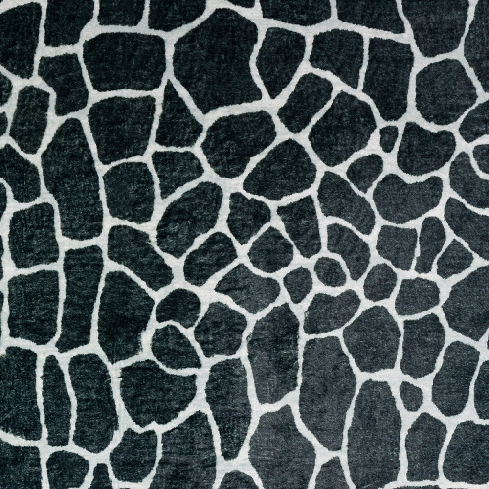 3" X 5" Black and White Croc Print Shag Handmade Non Skid Area Rug