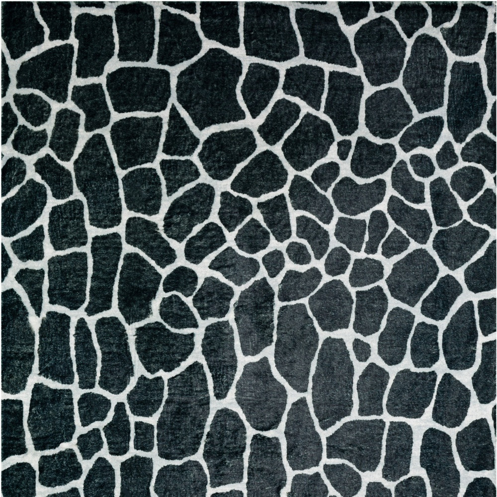 5" X 8" Black and White Croc Print Shag Handmade Non Skid Area Rug