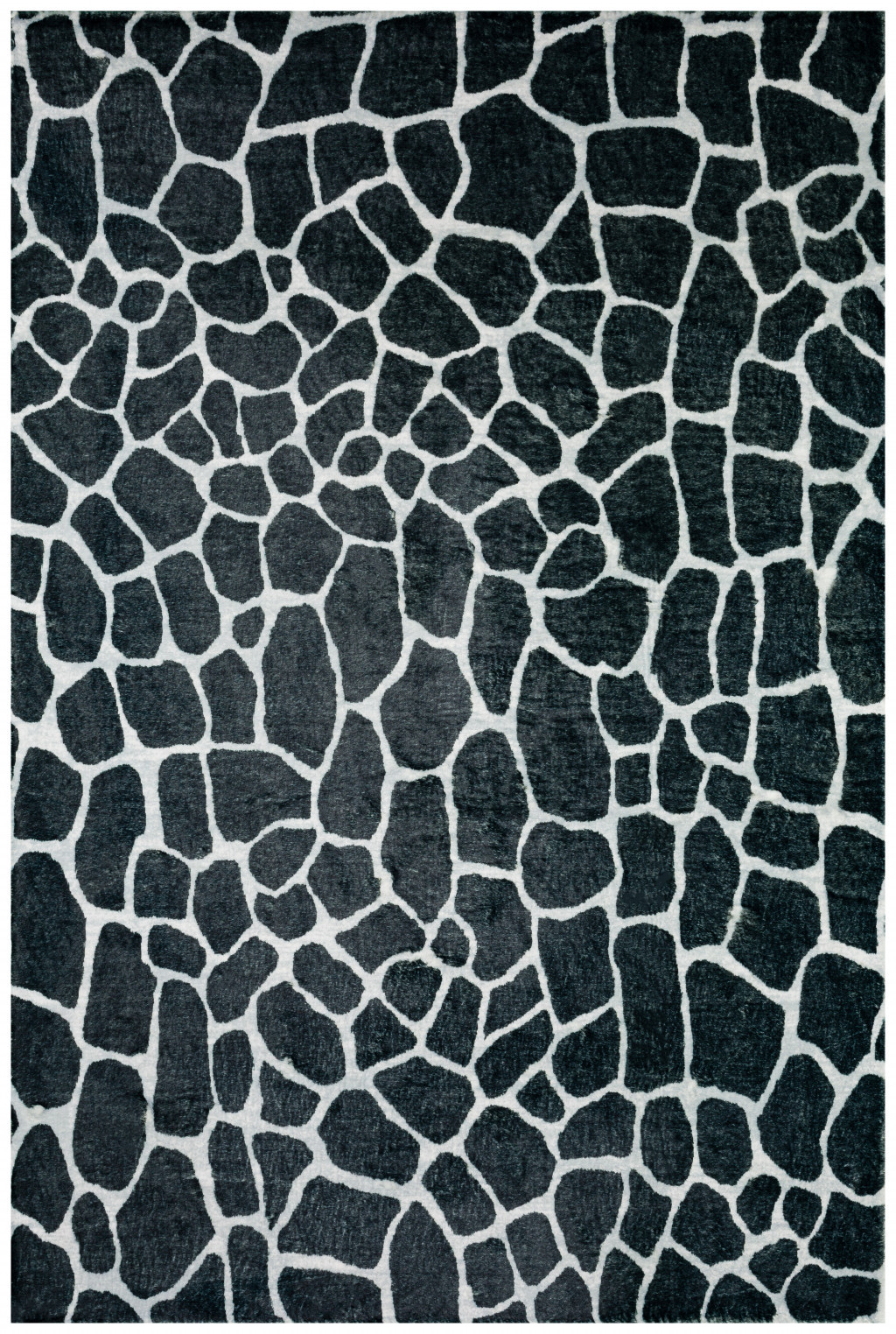 8" X 10" Black and White Croc Print Shag Handmade Non Skid Area Rug