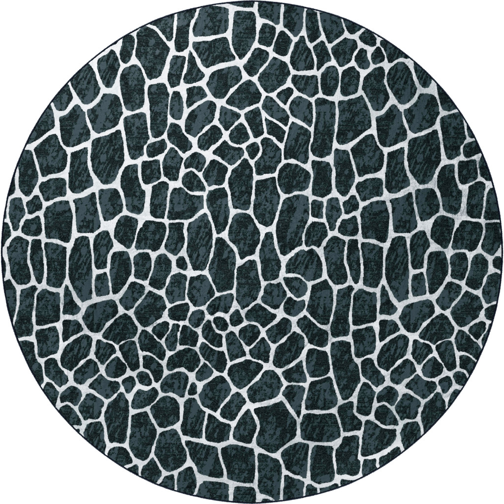 8" X 8" Black and White Croc Round Shag Handmade Non Skid Area Rug