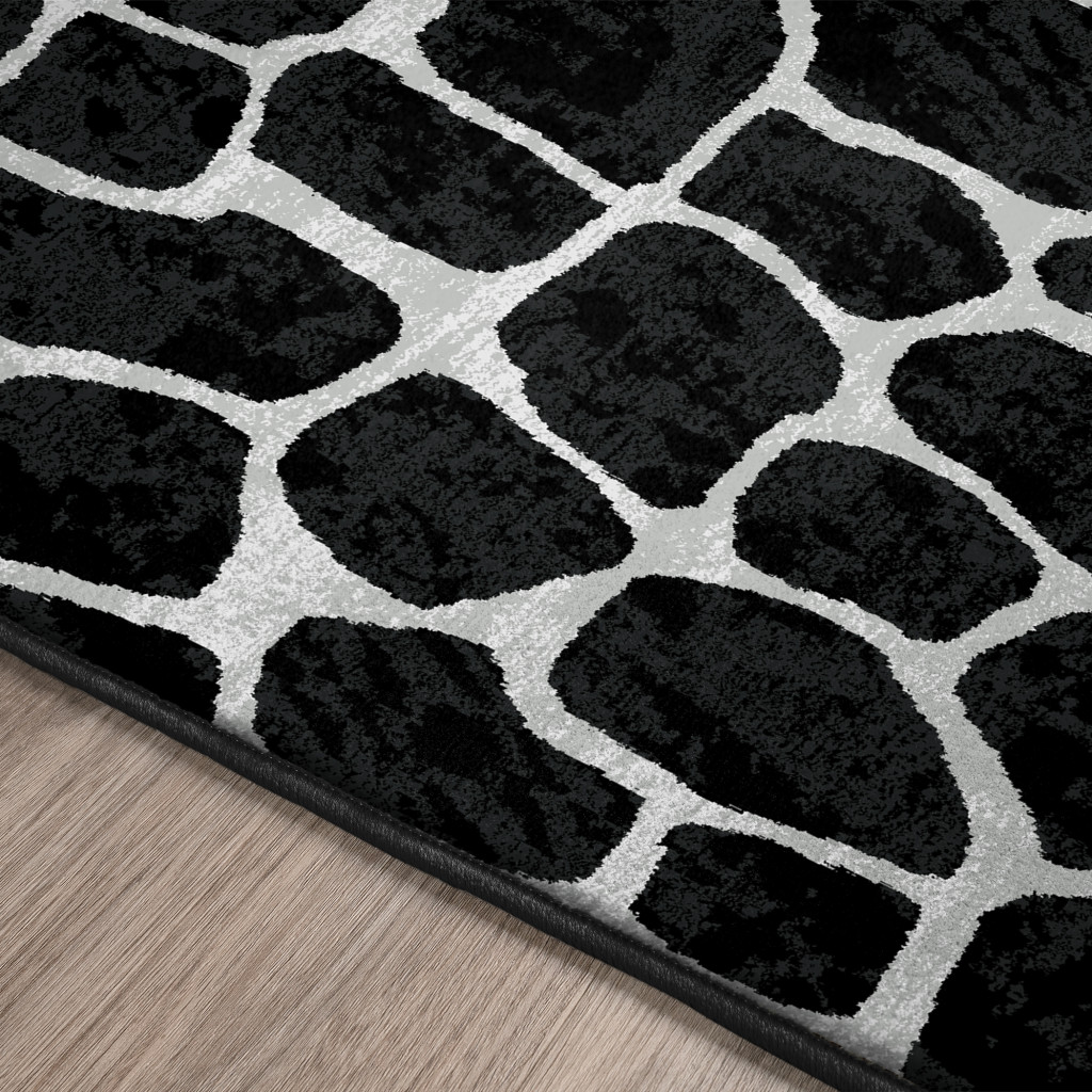 8" X 8" Black and White Croc Round Shag Handmade Non Skid Area Rug
