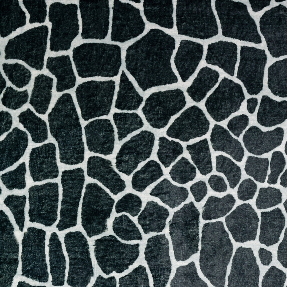 8" X 8" Black and White Croc Round Shag Handmade Non Skid Area Rug