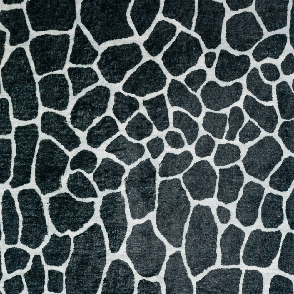 8" X 8" Black and White Croc Round Shag Handmade Non Skid Area Rug