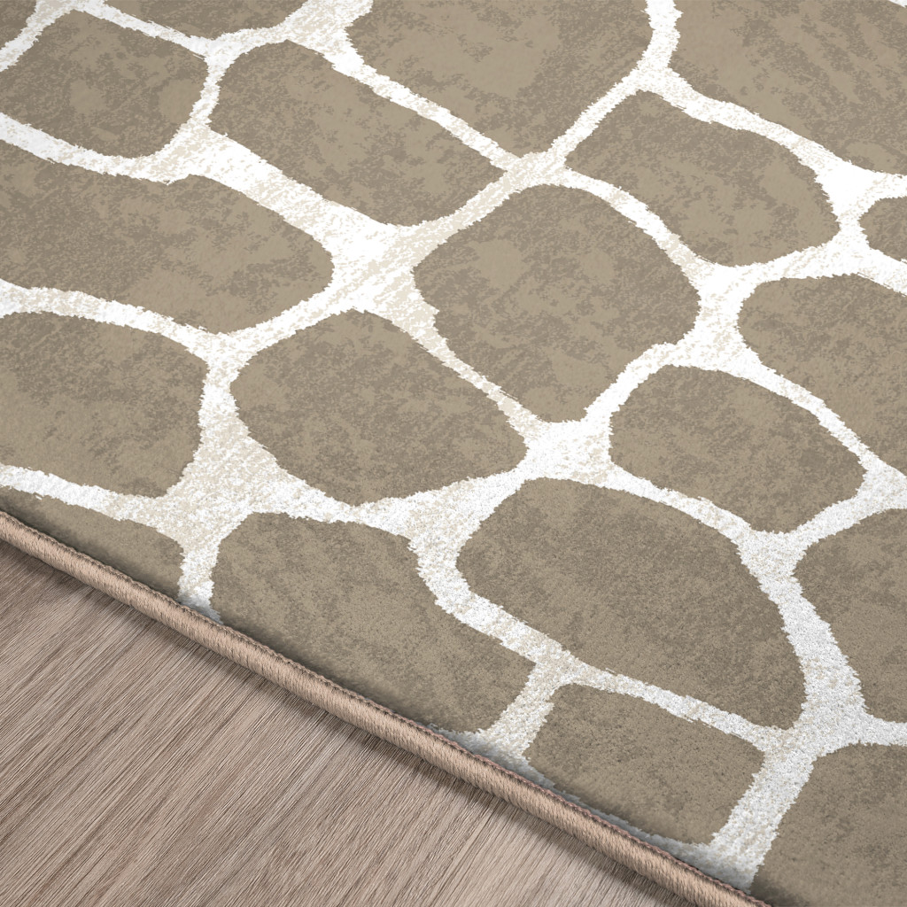 2" X 3" Beige Giraffe Print Shag Handmade Non Skid Area Rug