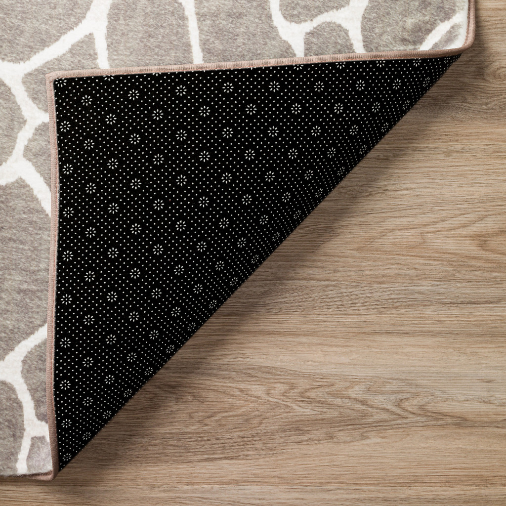2" X 8" Beige Giraffe Print Shag Handmade Non Skid Runner Rug