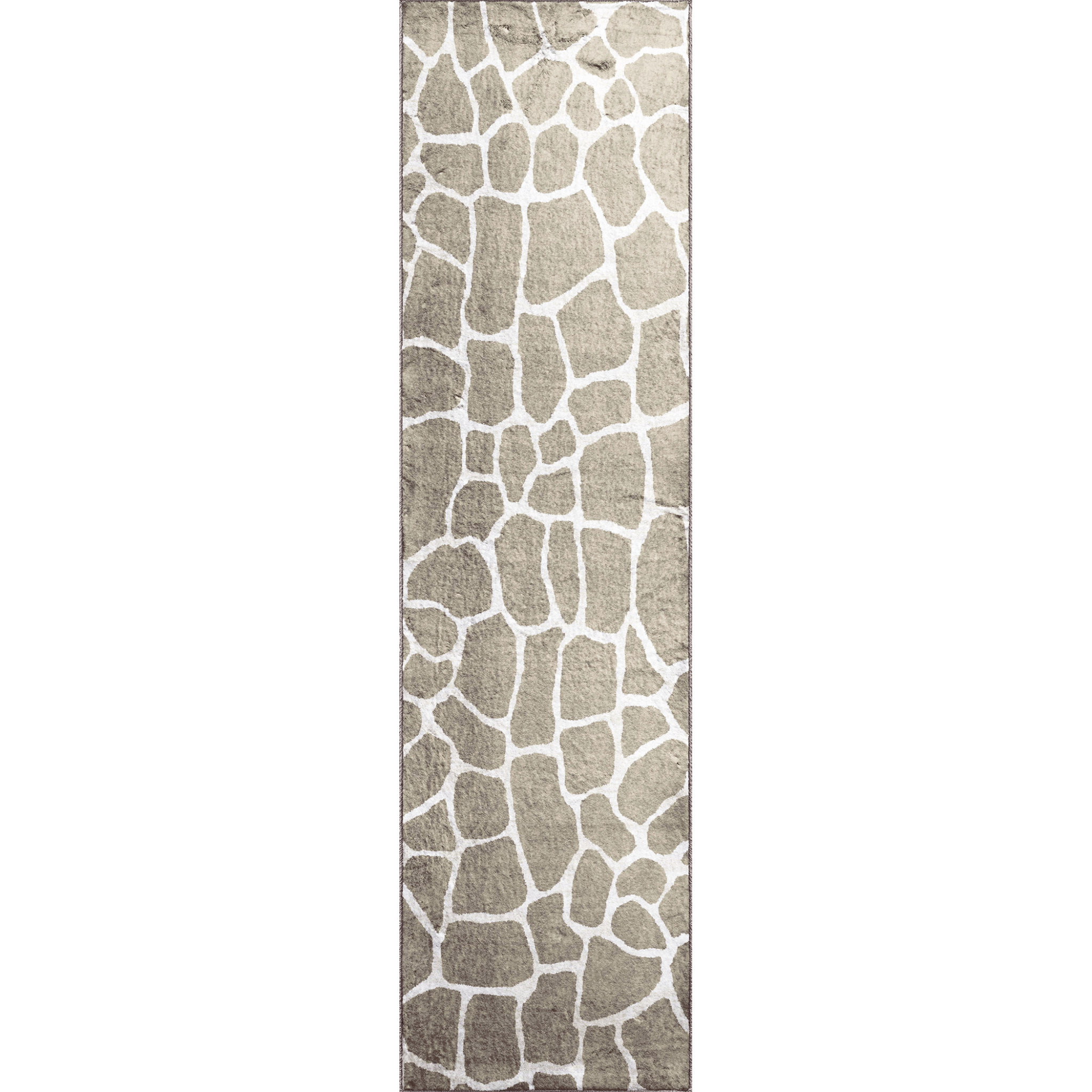 2" X 8" Beige Giraffe Print Shag Handmade Non Skid Runner Rug