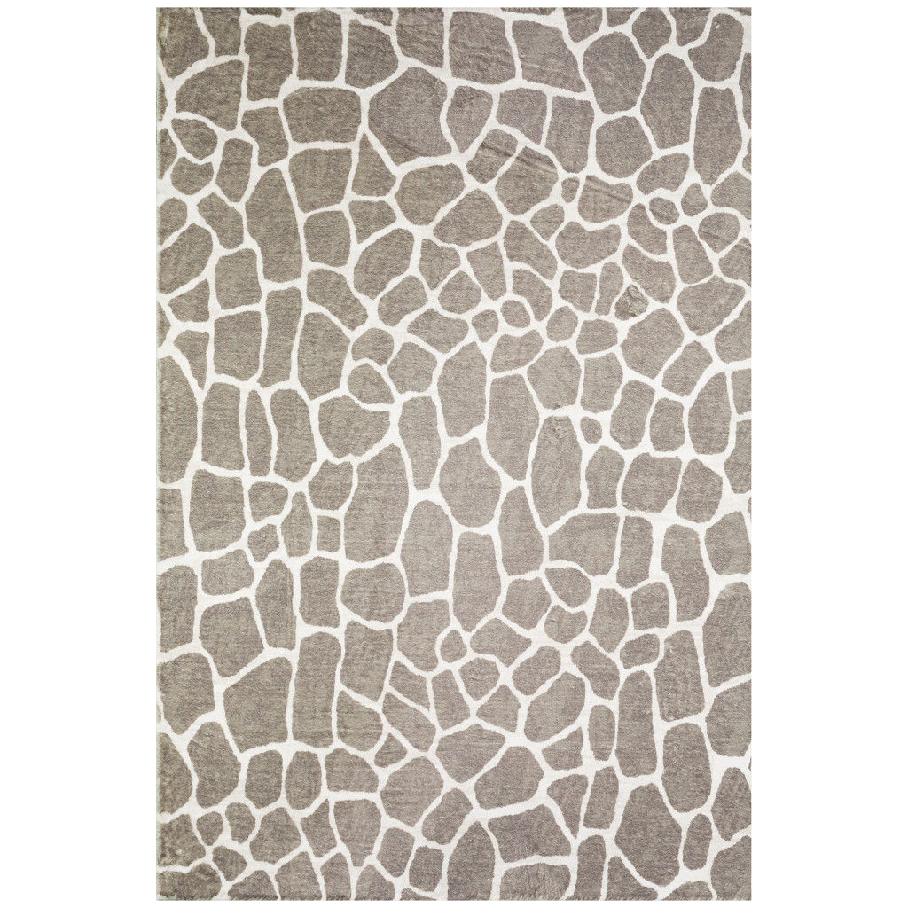 8" X 10" Beige Giraffe Print Shag Handmade Non Skid Area Rug