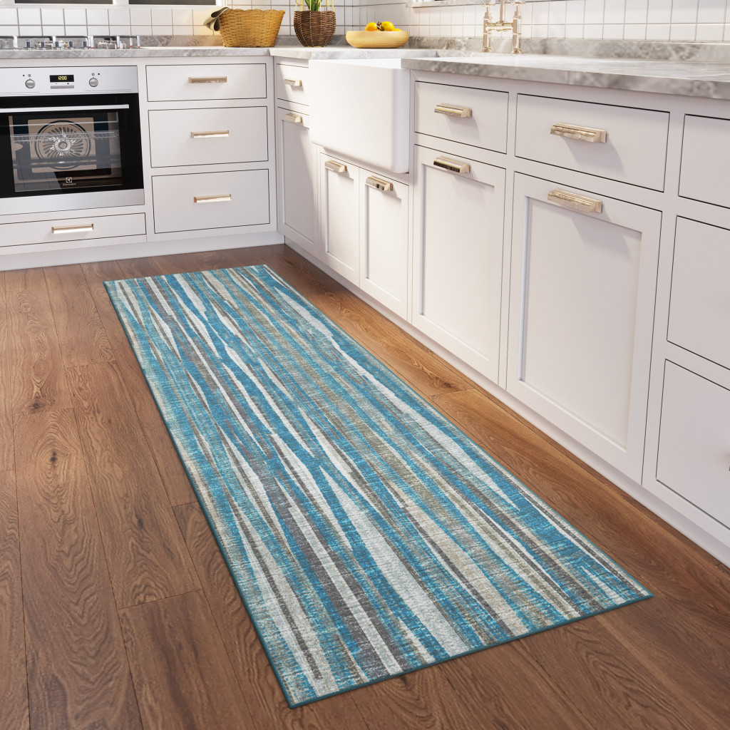 3" X 8" Blue Ombre Tufted Handmade Runner Rug