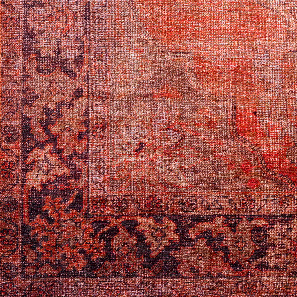 8" X 10" Red Oriental Distressed Non Skid Area Rug