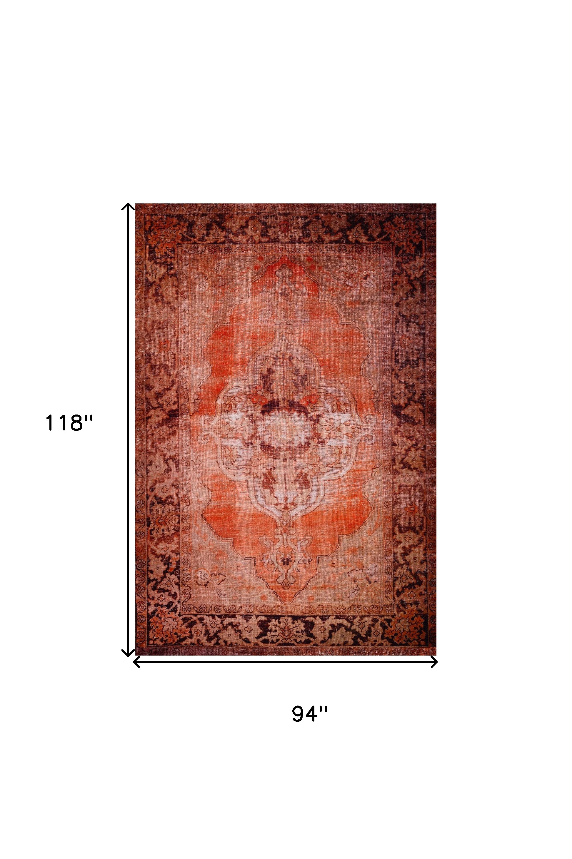 8" X 10" Red Oriental Distressed Non Skid Area Rug