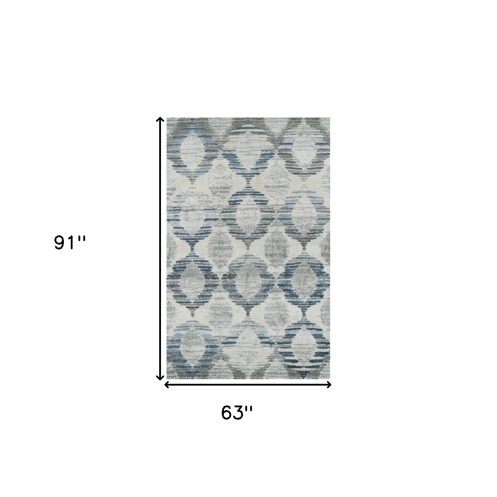 5" X 8" Blue and Ivory Geometric Area Rug