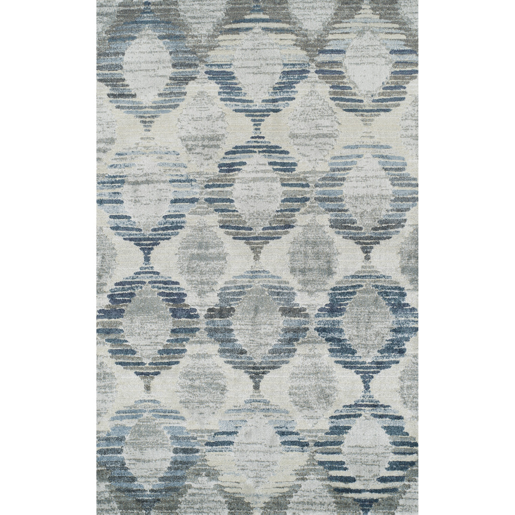 5" X 8" Blue and Ivory Geometric Area Rug