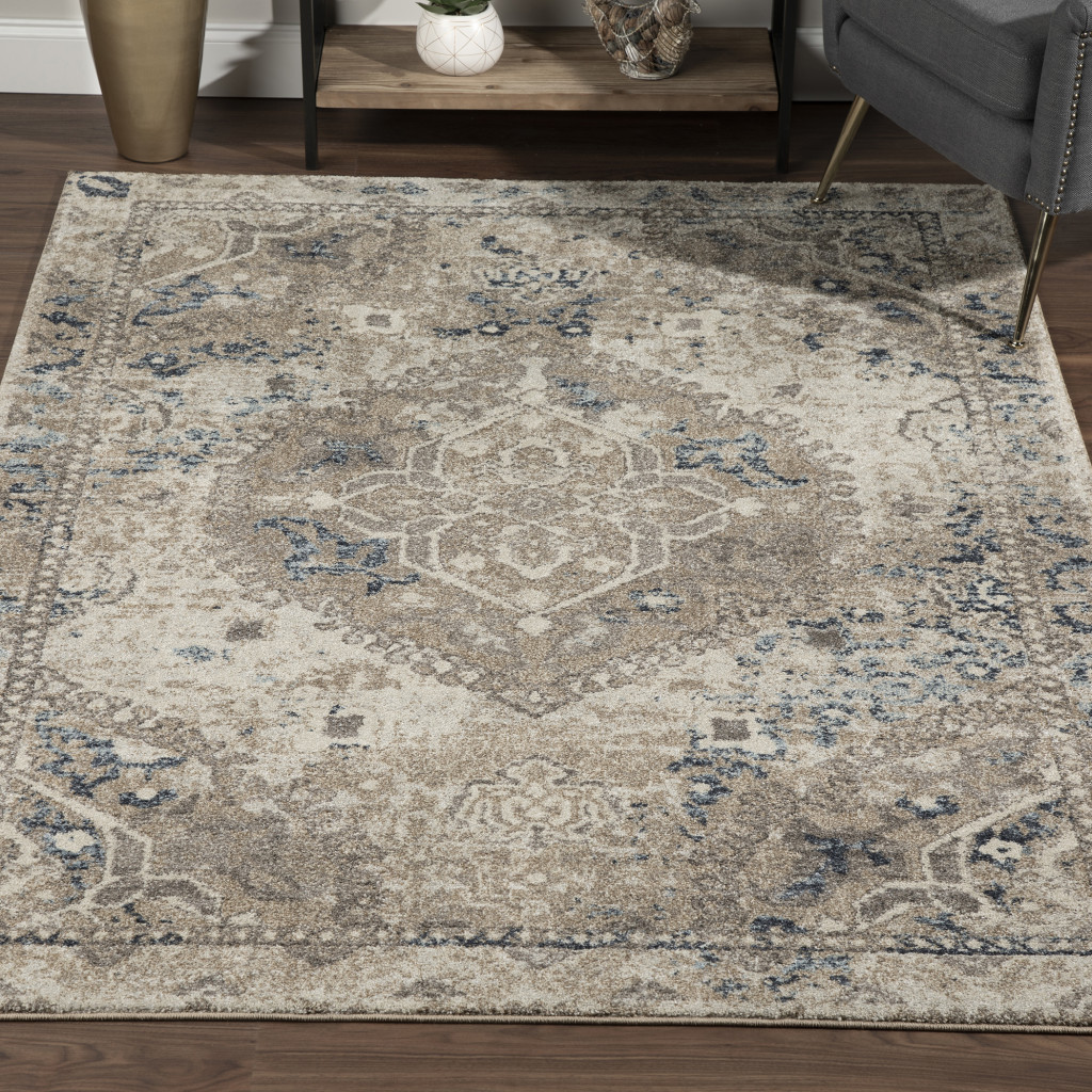 5 X 8 Ivory Oriental Distressed Area Rug