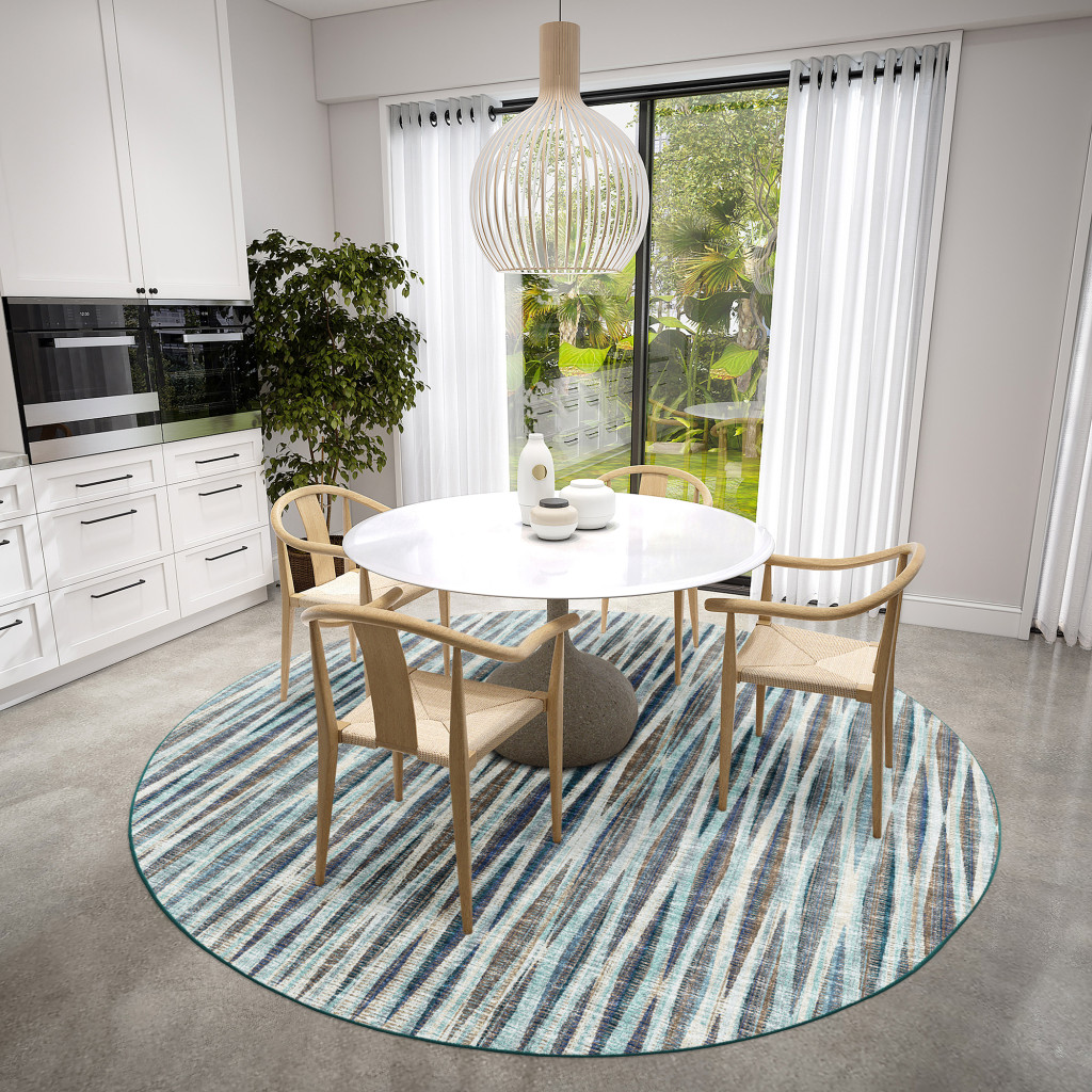 6 Blue Round Ombre Tufted Handmade Area Rug