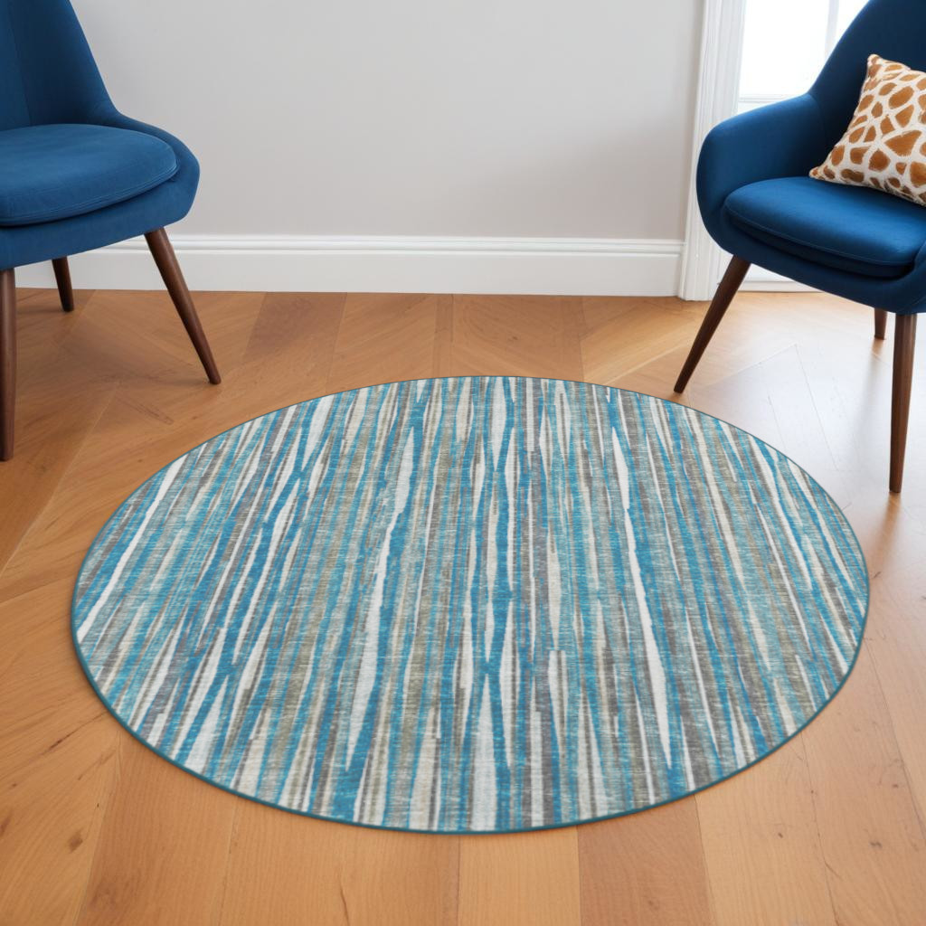6' Blue Round Ombre Tufted Handmade Area Rug-493045-1