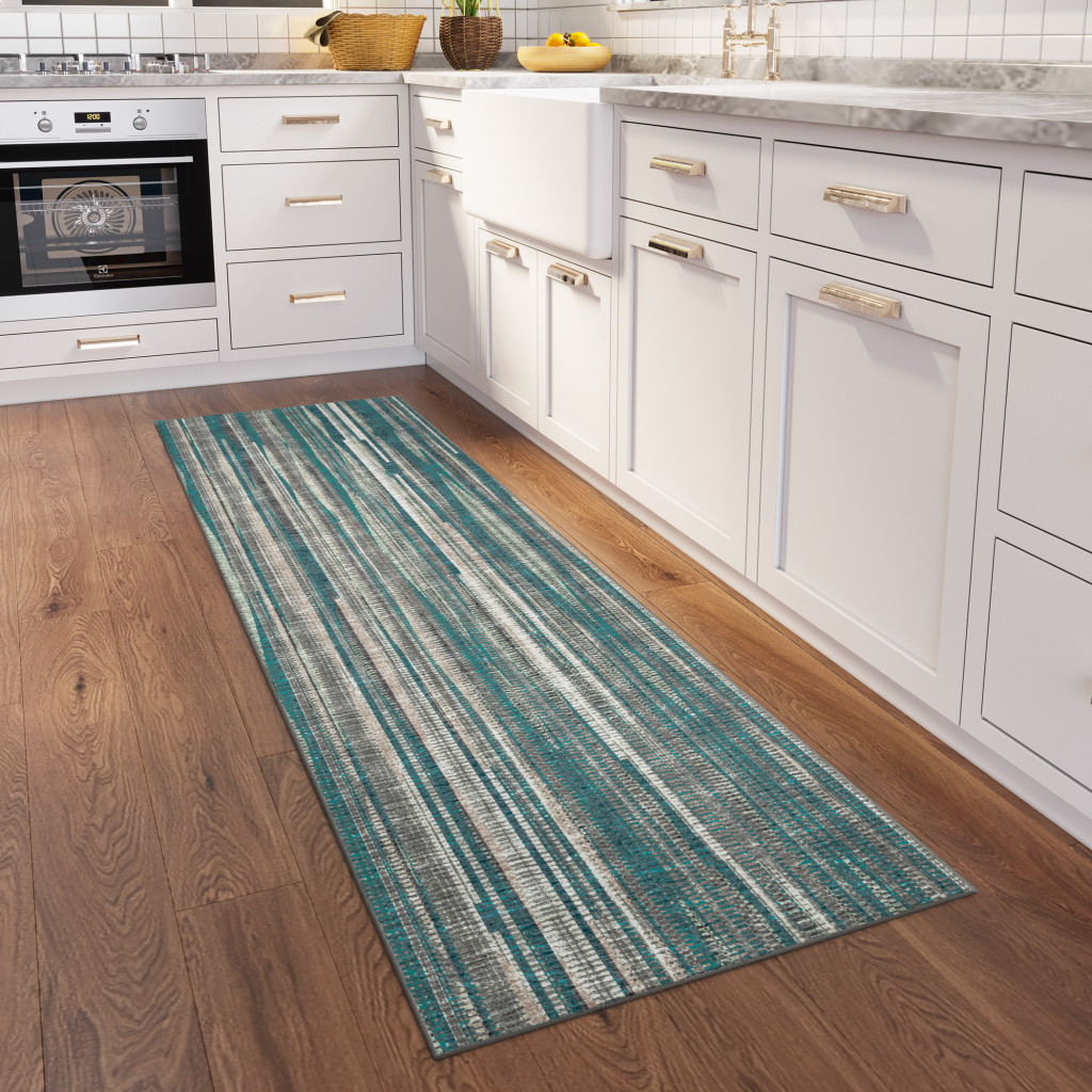 12" Blue and Ivory Ombre Hand Tufted Runner Rug