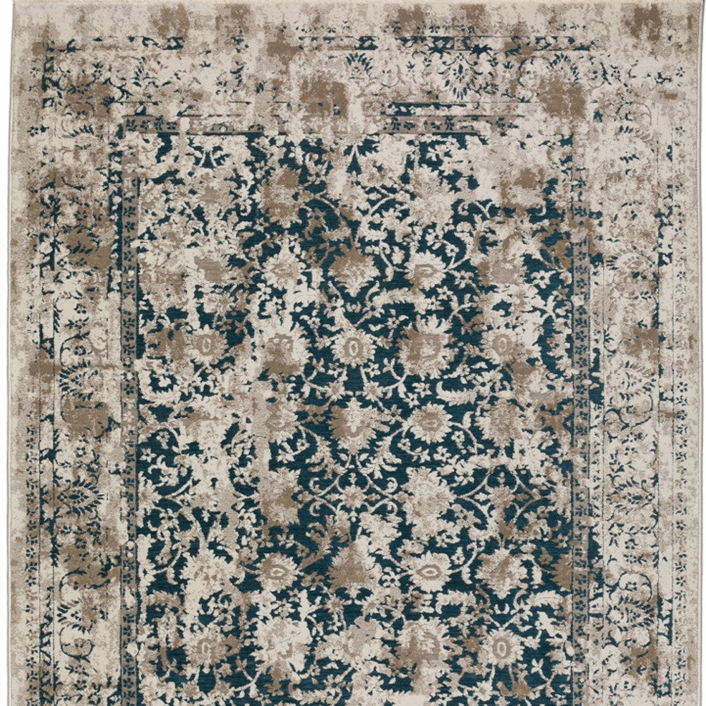 5 X 8 Blue Oriental Area Rug With Fringe