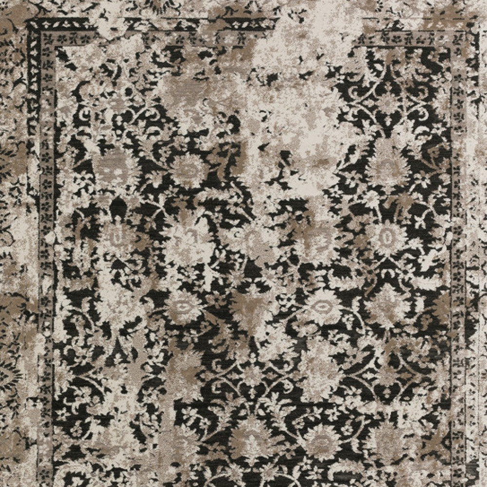 5" X 8" Black Oriental Area Rug With Fringe