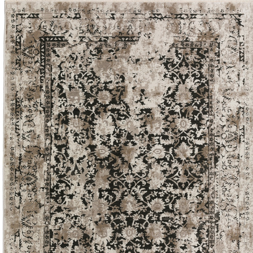 5" X 8" Black Oriental Area Rug With Fringe
