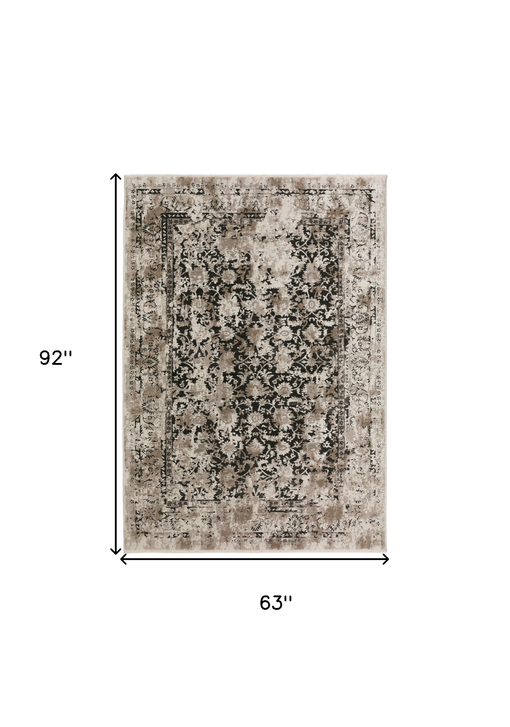 5" X 8" Black Oriental Area Rug With Fringe