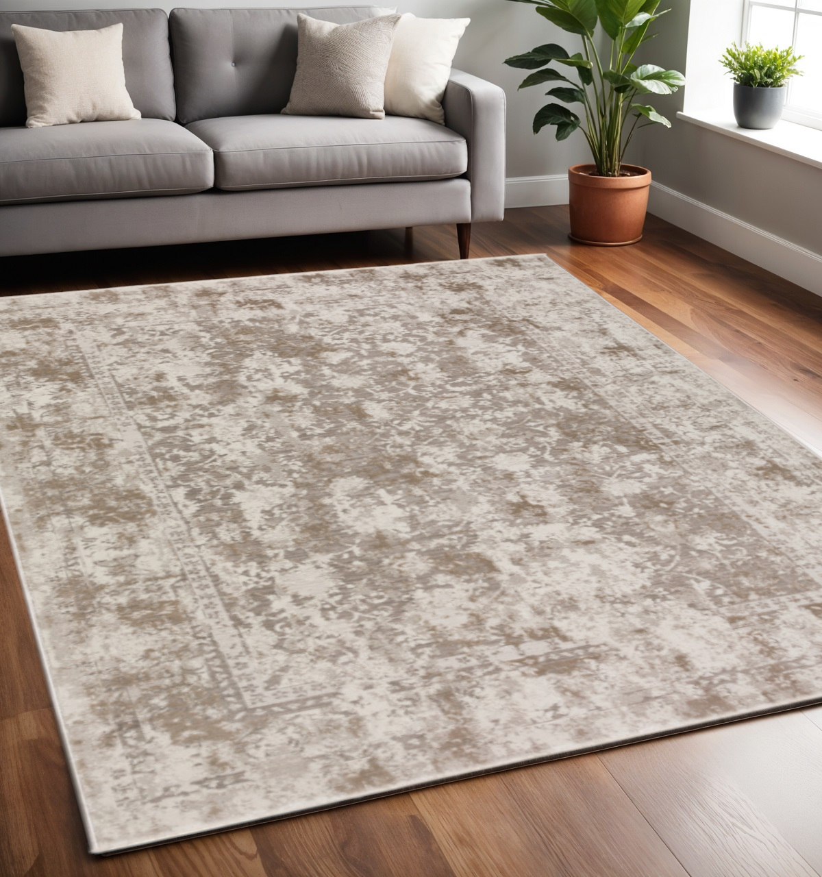 5' X 8' Brown Oriental Area Rug With Fringe-493109-1