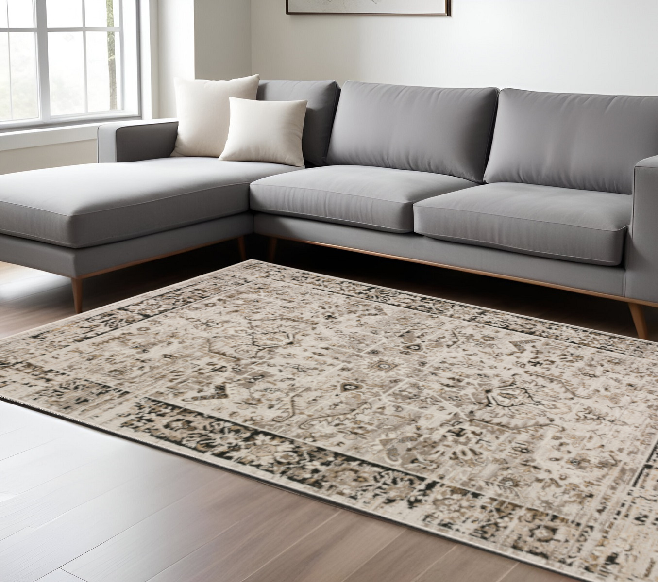 8' X 10' Gray Oriental Area Rug With Fringe-493126-1