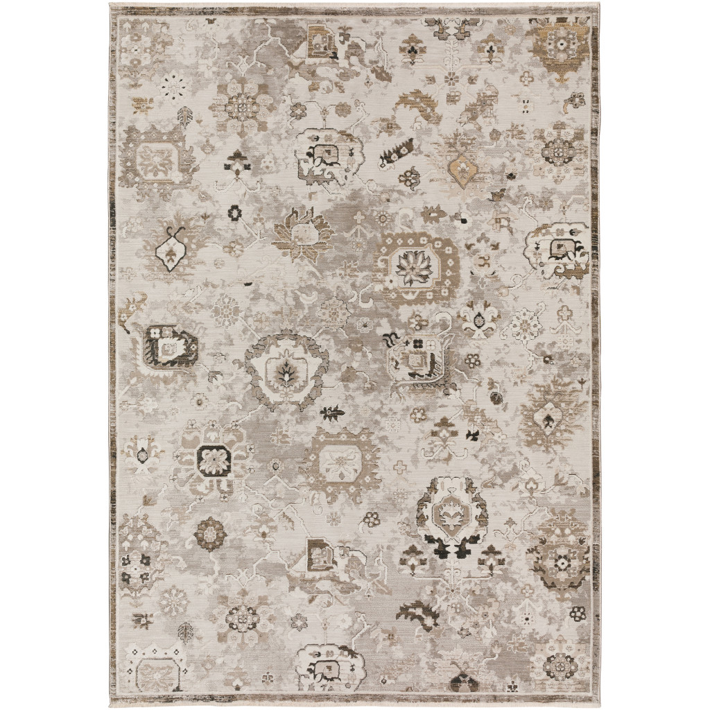 9' X 13' Gray Oriental Area Rug With Fringe-493131-1