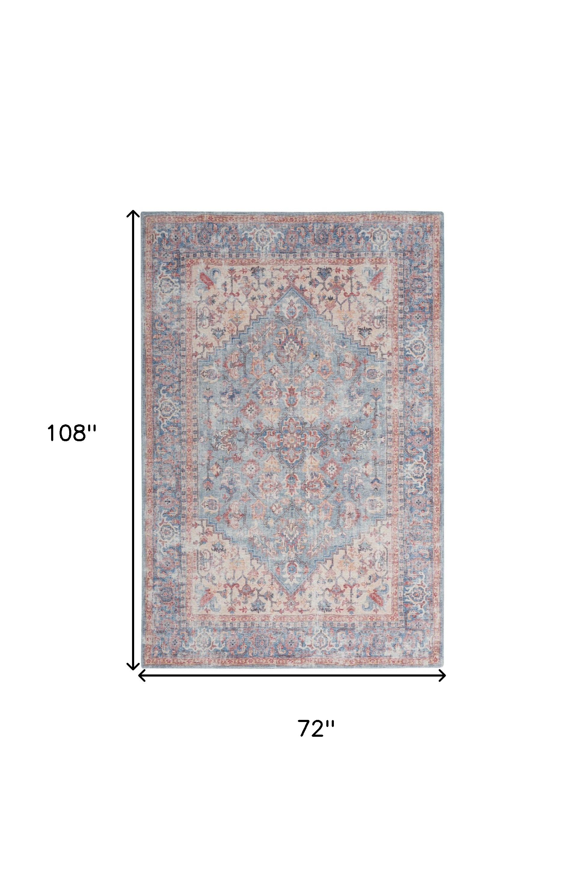 6" X 9" Blue And Orange Medallion Distressed Washable Area Rug