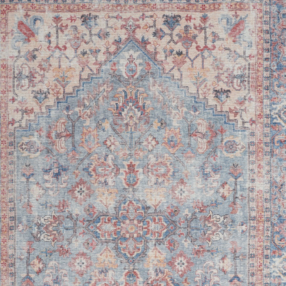 6" X 9" Blue And Orange Medallion Distressed Washable Area Rug