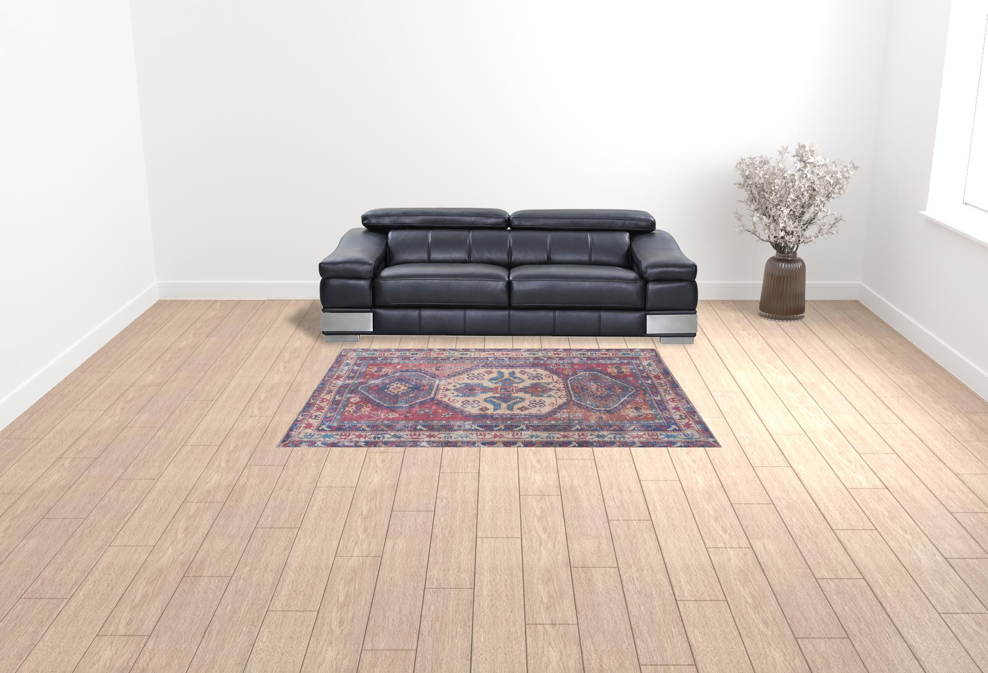 6 X 9 Red And Navy Medallion Distressed Washable Area Rug